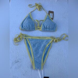 Samiol Elegant Lace Bikini Set in Blue and Yellow L B01